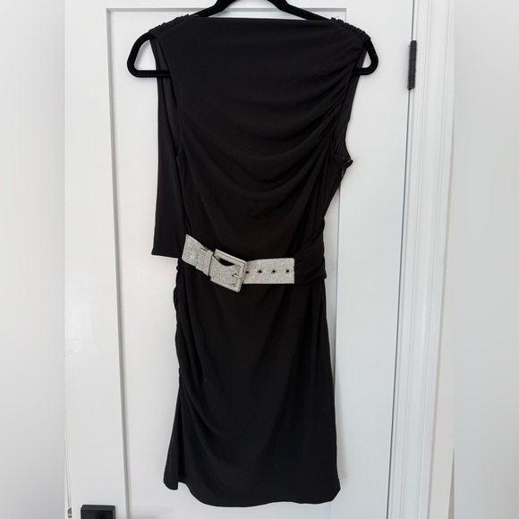 ZARA Black Ruched Cocktail Dress Rhinestone Belt Glam Party Dress - Picture 7 of 14